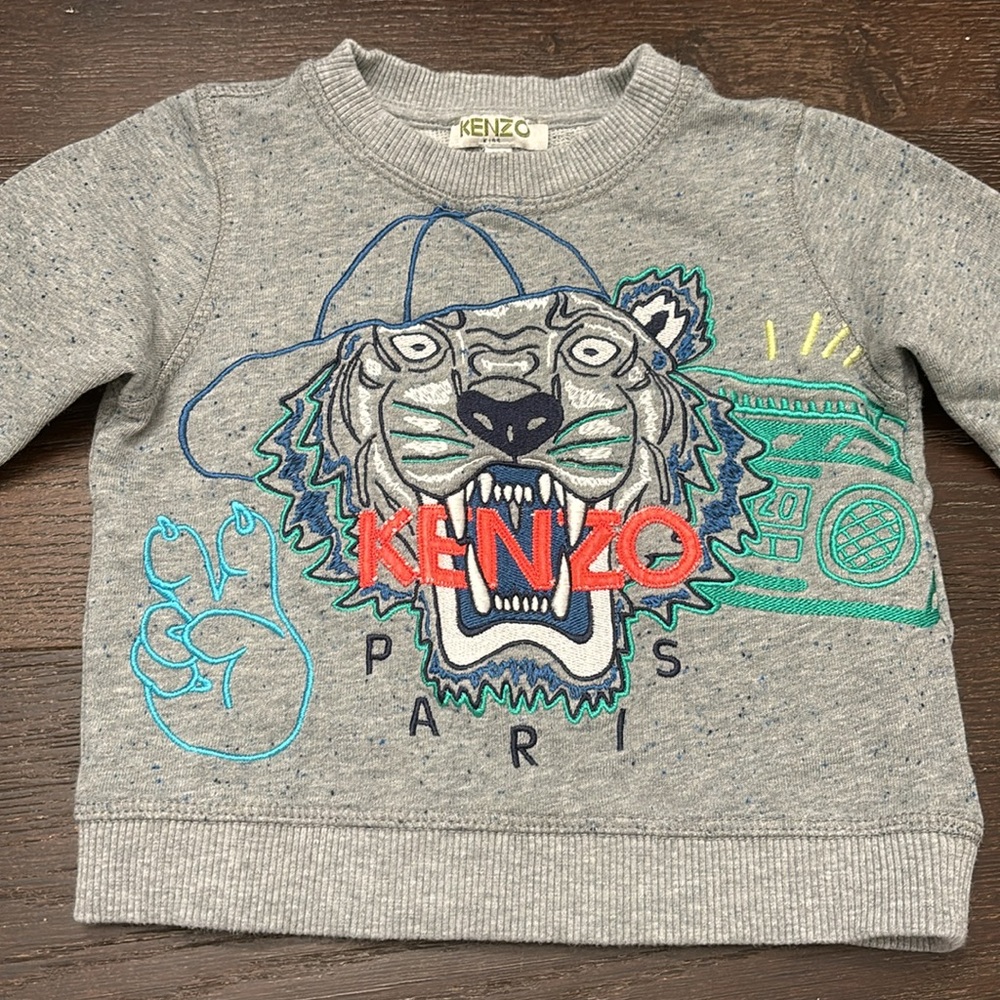 Kenzo Gray Tiger Graphic Sweater